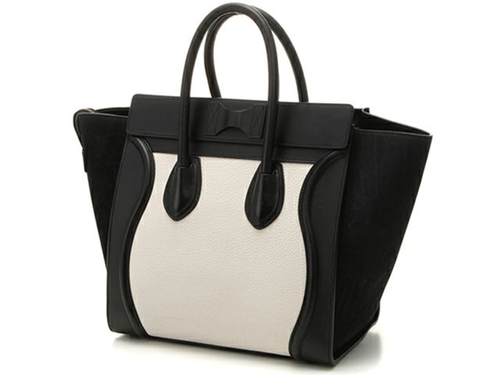 Celine Luggage Shopper Suede White Leather Tote Tote Black Bag White Black